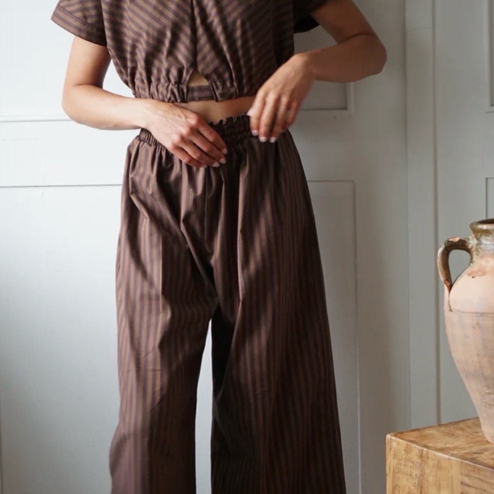 Elegant Brown Striped Women's Pants